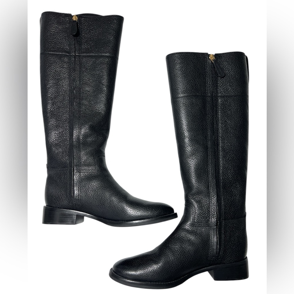 Tory Burch Junction Riding Boot in Black Tumbled Leather with box - Picture 5 of 16